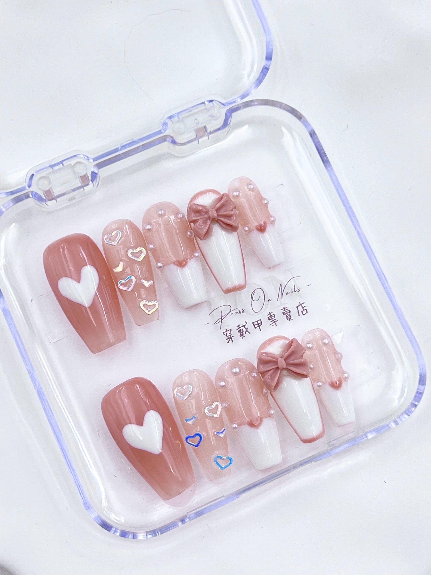 P144 亮片裸透愛心少女穿戴甲 長梯穿戴甲