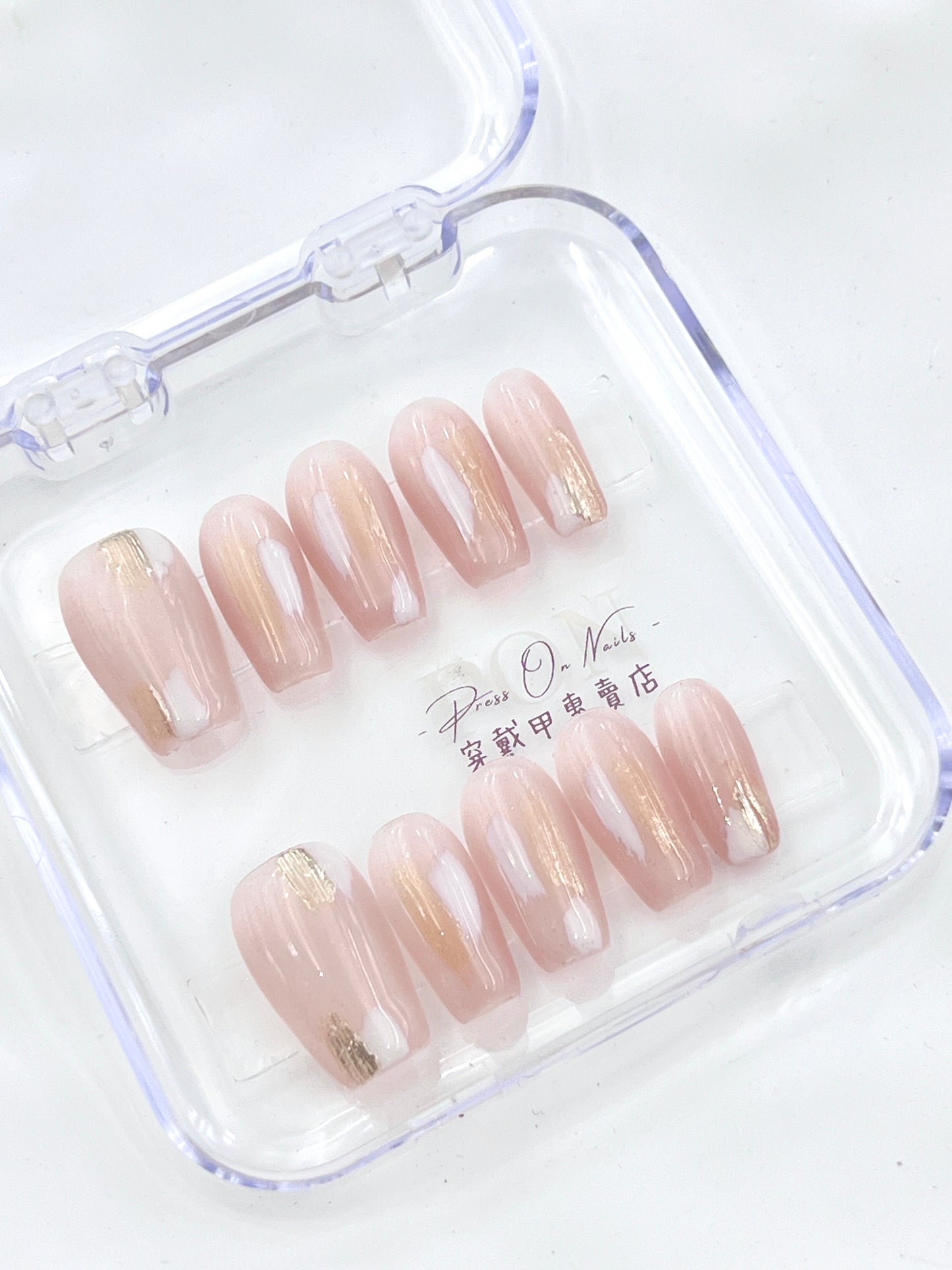 裸色白金手繪線條穿戴甲