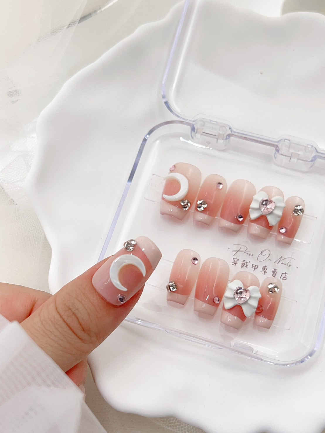 M589 美少女小鑽法式 純手工穿戴甲