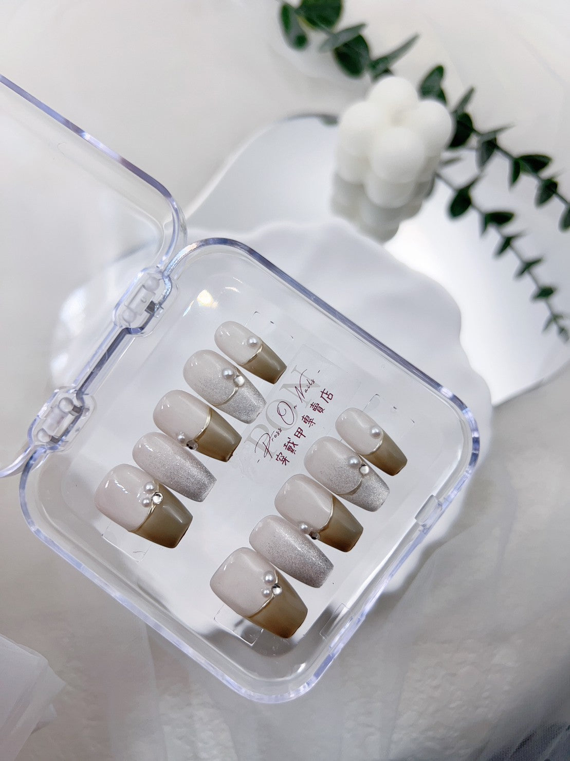 M605 avocado green French style handmade press on nails