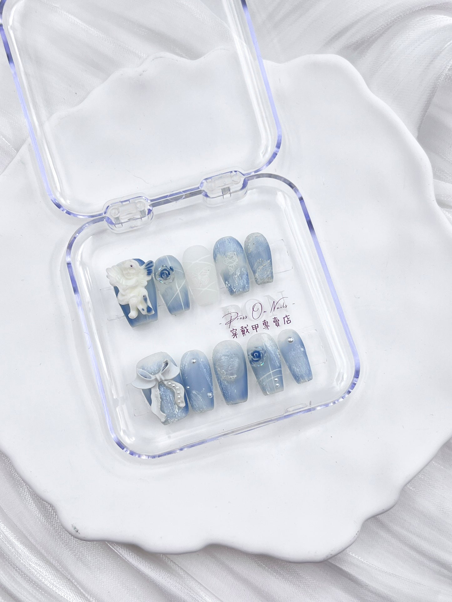 P460 matte aqua oil painting angel armor pure handmade  press on nails