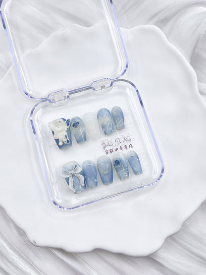P460 matte aqua oil painting angel armor pure handmade  press on nails