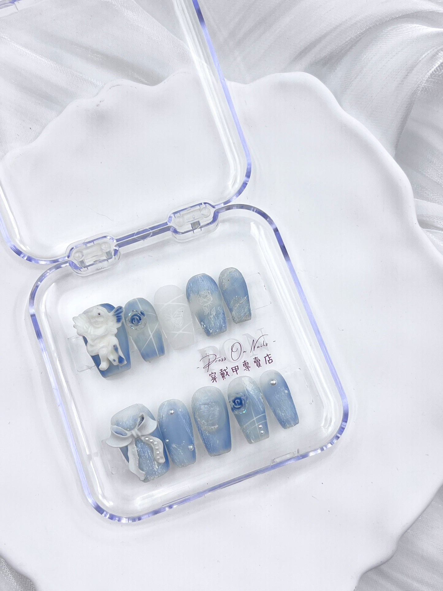P460 matte aqua oil painting angel armor pure handmade  press on nails