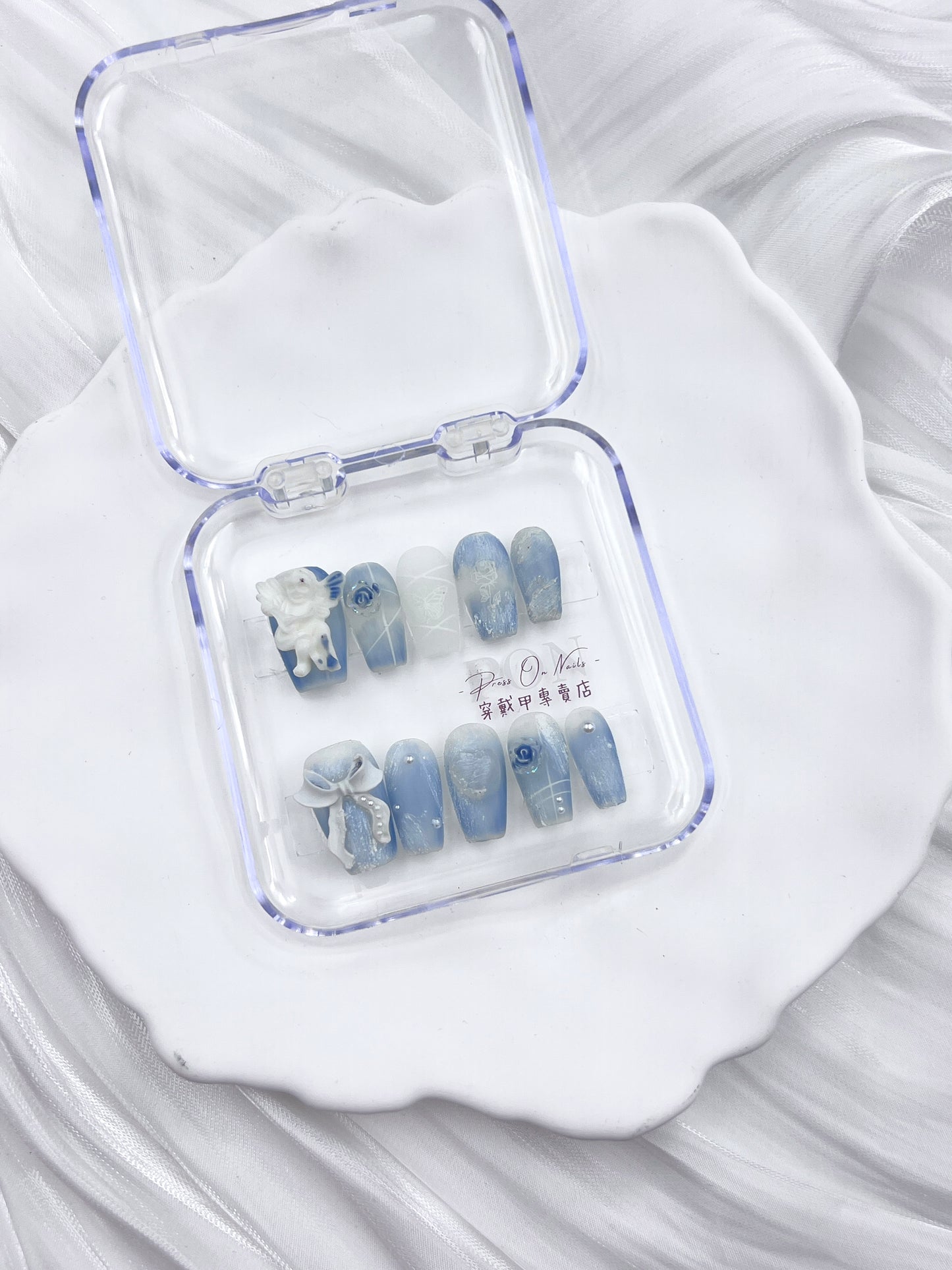 P460 matte aqua oil painting angel armor pure handmade  press on nails