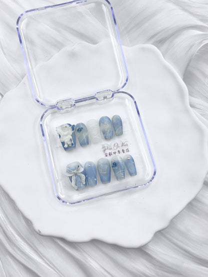 P460 matte aqua oil painting angel armor pure handmade  press on nails