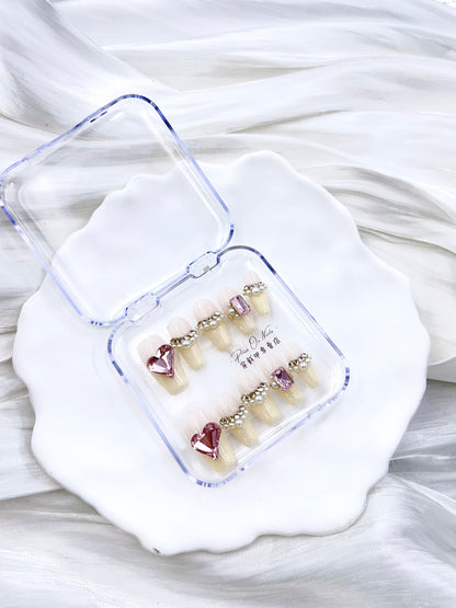 Milk White Pearl Powder Three-dimensional Love Diamond-Handmade Wearing Nails