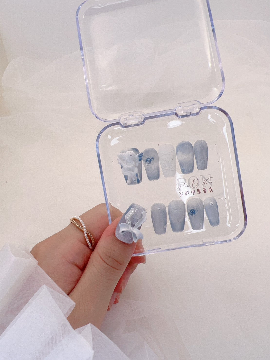 P460 matte aqua oil painting angel armor pure handmade  press on nails