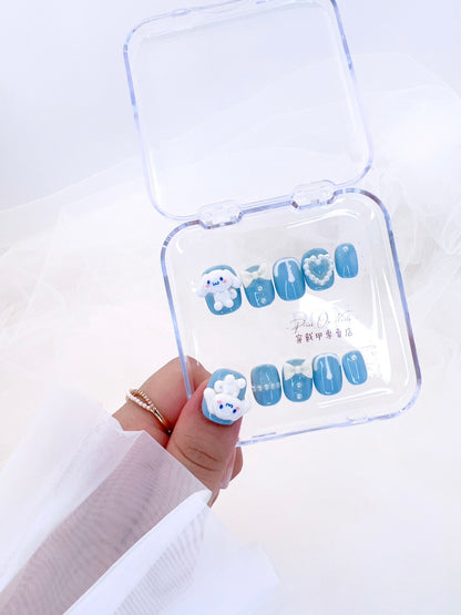 P140 Pudding Dog  Short Round press on nails